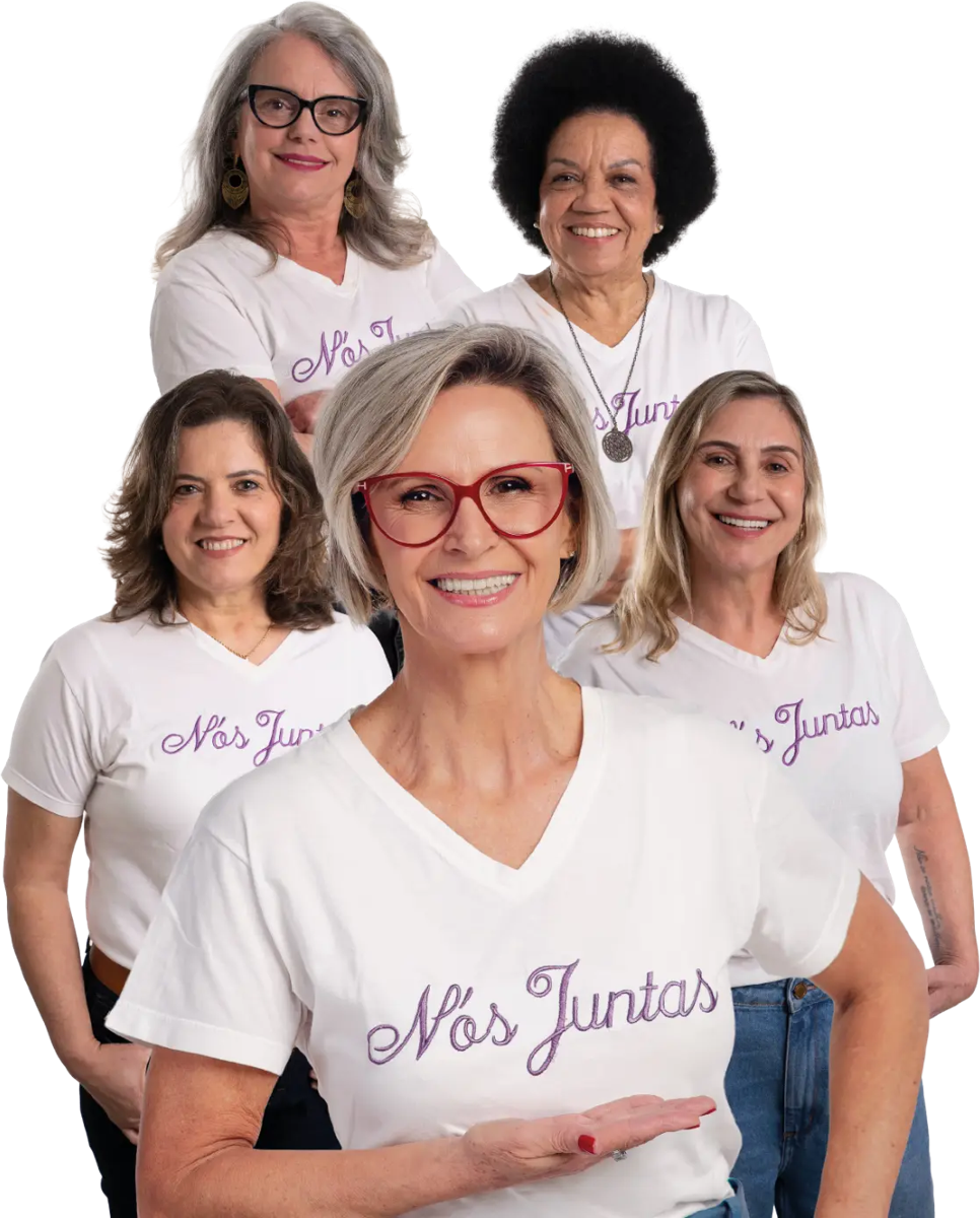 Marisa Zanoni ao centro com o coletivo Nós Juntas: Cleonice, Betinha, Marisa, Sônia e Ana Maria